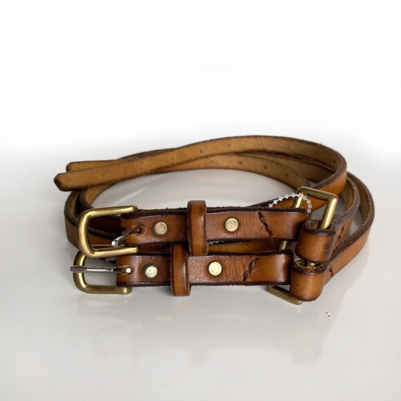 Lucia Nenickova Accessories - Lucia Nenickova Vintage Double Buckle Leather Belt Tan Brown Adjustable Belt